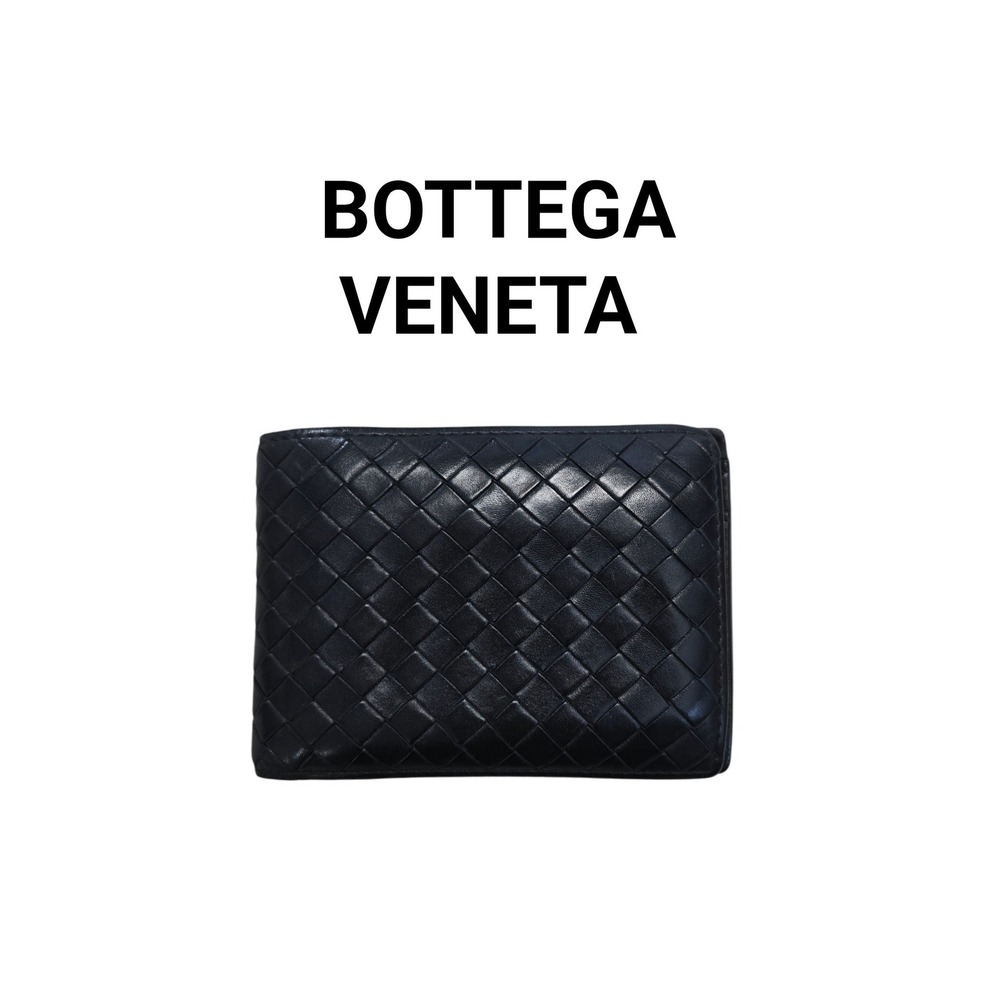 Bottega Veneta Intrecciato Weave Black Leather Bifold Wallet Italy B03201287P